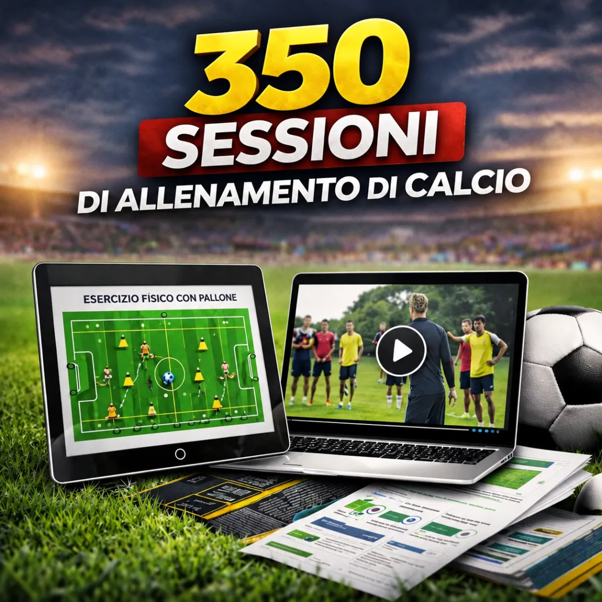 Sessioni di allenamento di calcio su tablet, computer e in PDF